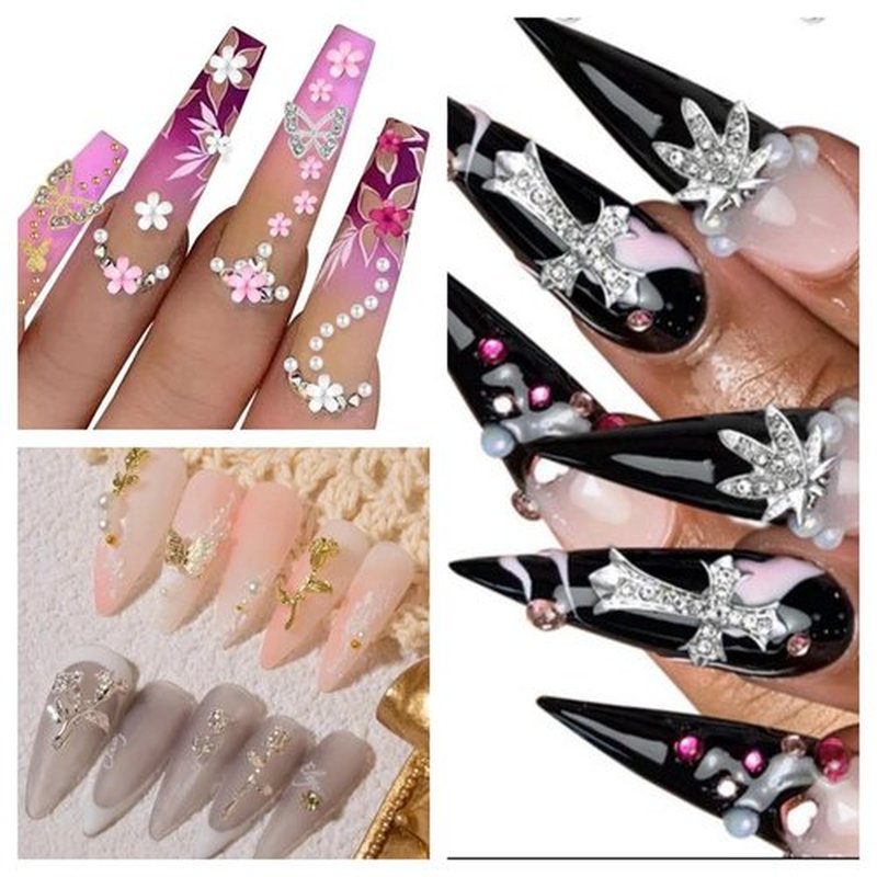 eswala Gold Nail Charms Bulk 150pcs 3D Nail Art Charms Kit, Nail Charms Butterfly Bow Cross Star Heart Flower Nail Charms and Gems Y2K,Metal Nail Rhinestone and Charms (Gold Nail Charms mix), Medium
