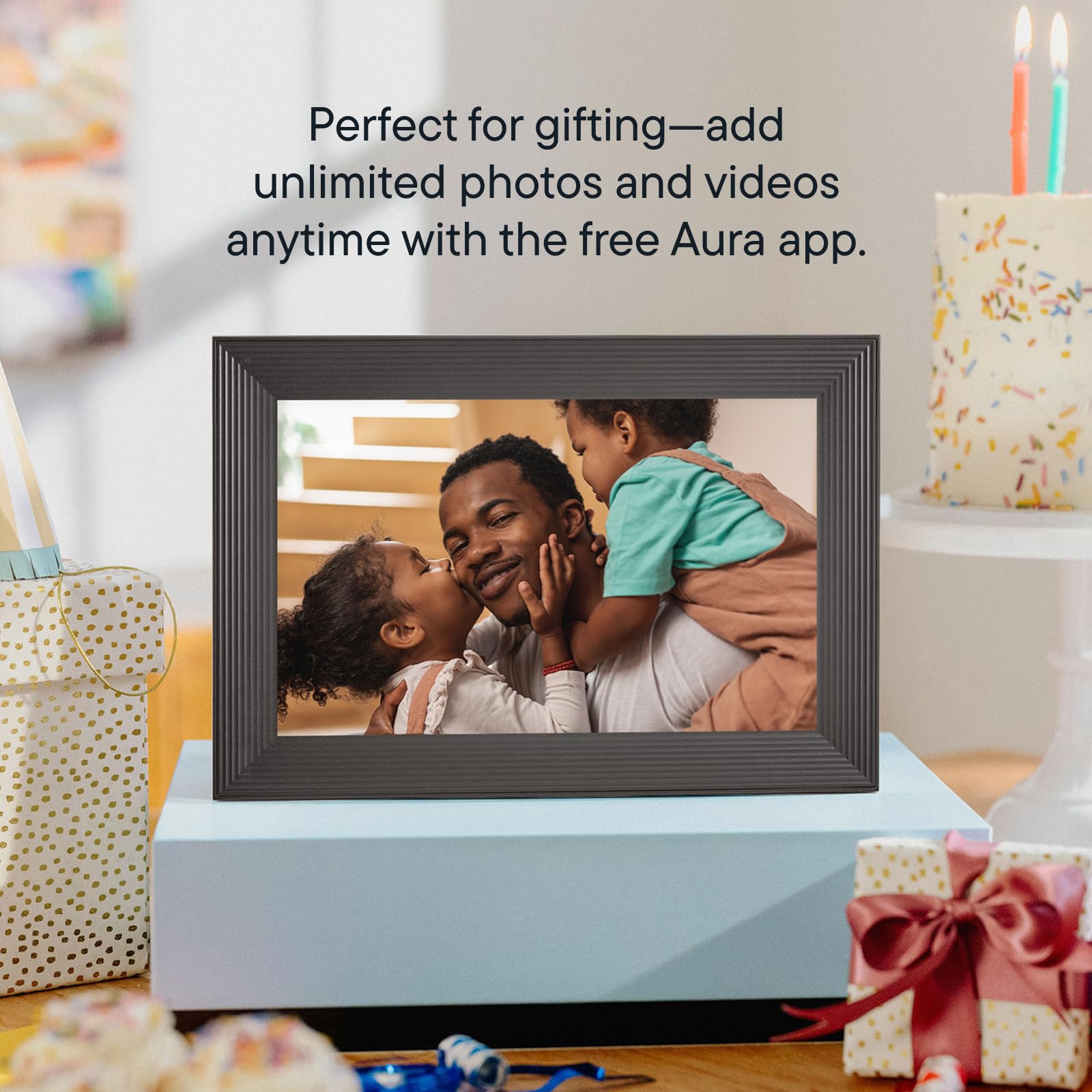 Aura 10" HD WiFi Digital Picture Frame – Free Unlimited Cloud Storage – Send Photos from Phone – No Subscription – Auto On/Off – Gift for Parents & Grandparents (Gravel, 10")