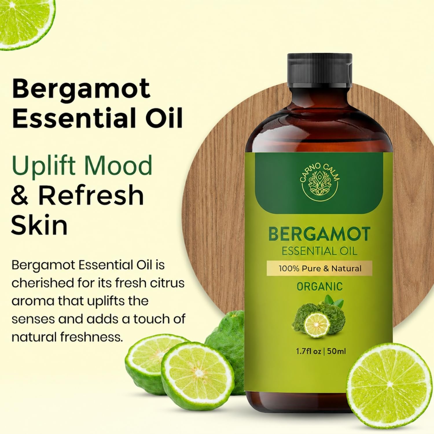 Carno Calm Organic Bergamot Essential Oil 50ml, (Bergamot, 1.7fl. Oz)
