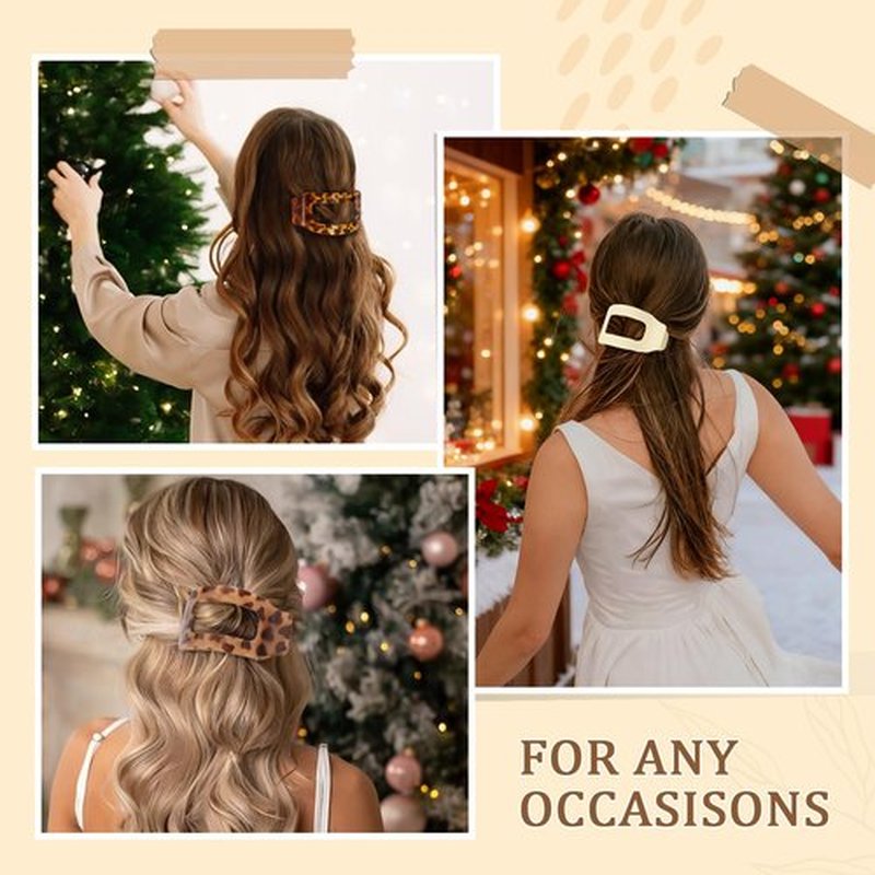 6 PCS Flat Hair Clips for Women, Large French Flat Claw Clips for Thick Thin & Curly Hair, Strong Hold Non Slip Leopard Print Jaw Clips Hair Accessories for Girls Valentine's Day Gifts, Tortoise