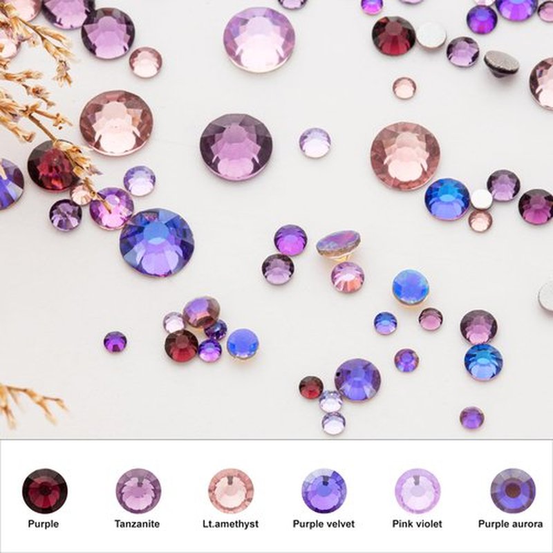 QPRETTY DU 3500PCS SS6-SS30 Purple Mix Size 6 Grid Box Glass Rhinestones Crystal Flatback Glitter Stones for Nail Art Accessorie DIY Crafts Decoration