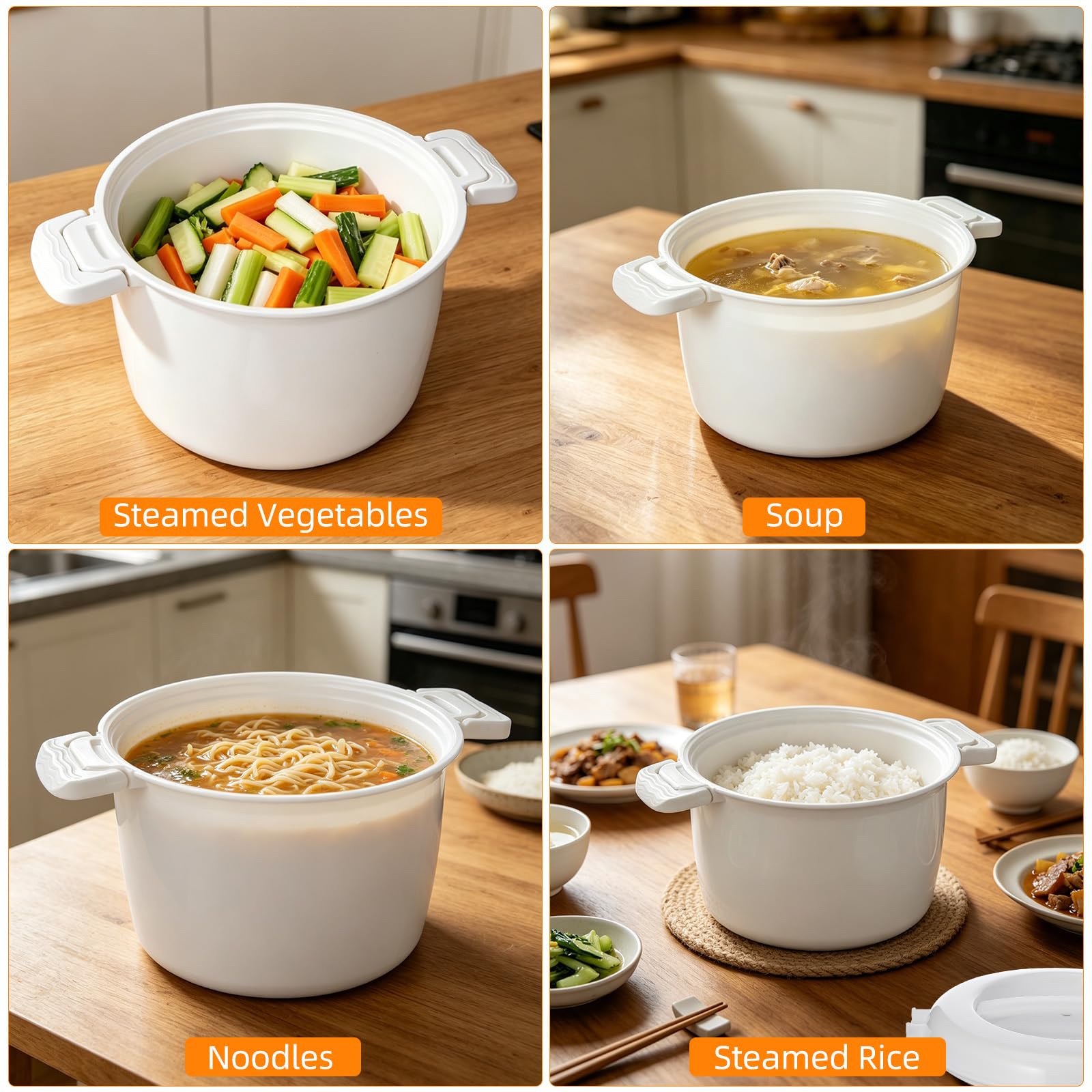 Angoily Microwave Rice Cooker: Portable Microwave Rice Steamer for Vegetable, Microwavable Pasta Cookware, Kitchen Non- Stick Pot Bacon Cooker for Cooking Soup Stews Oatmeal Steamer Food 18x18x15cm