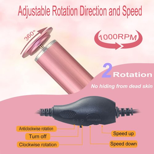 LiQiAMEi Electric Callus Remover for Feet, USB Power Supply Powerful Electric Foot File Sander Scrubber with Speed Controller & 60Pcs Replacement Sandpaper Disk for Dead Skin, Cuticles Pink