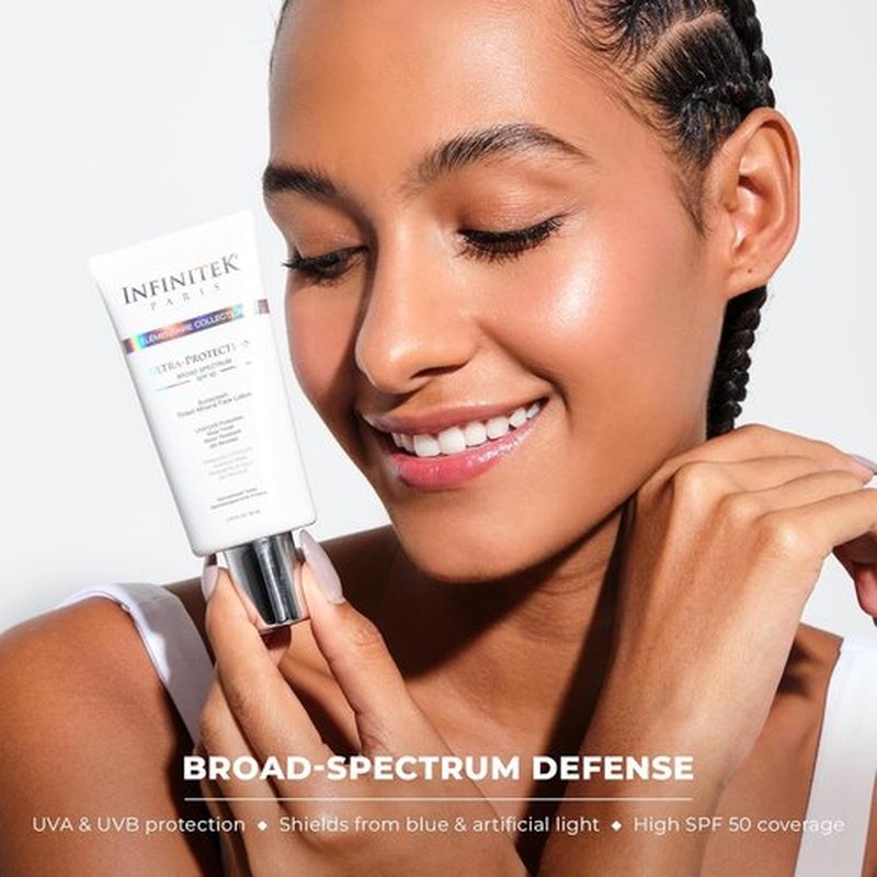 Infinitek Paris Tinted Mineral Face Sunscreen SPF 50 - UVA/UVB & Blue Light Protection | Matte Finish, Water Resistant | 1.75 fl oz / 50 ml