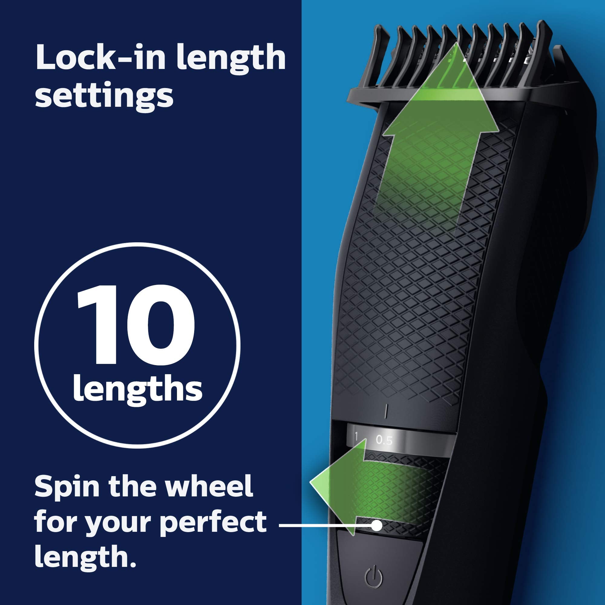 Norelco Philips Beard Trimmer and Hair Clipper - Cordless Grooming, Rechargeable, Adjustable Length, Beard Trimmer and Hair Clipper - No Blade Oil Needed - BT3230/41