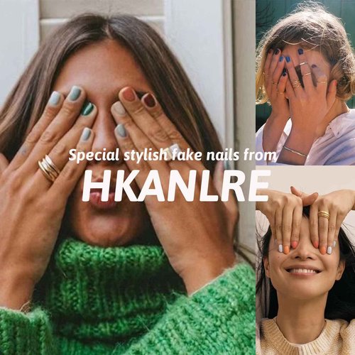 Hkanlre Long Press on Bling Nails Square Blue Fake Nails Tips Full Cover False French 3D flower Nails for Women and Girls 24PCS