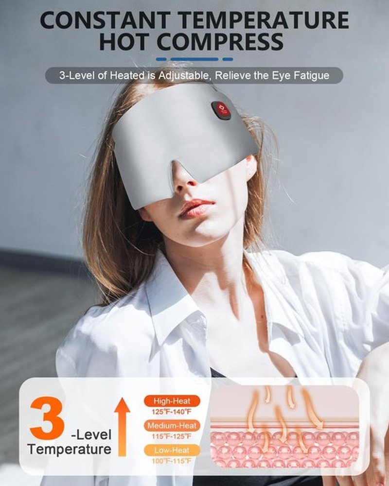 Silk Heated Eye Mask, 2000mAh Large Size Cordless Sleep Mask Warm Eye Compresses Electric Eye Heating Pad for Stye Blepharitis Dry Eyes Sinus Migraine Gifts for Men Woman (White)
