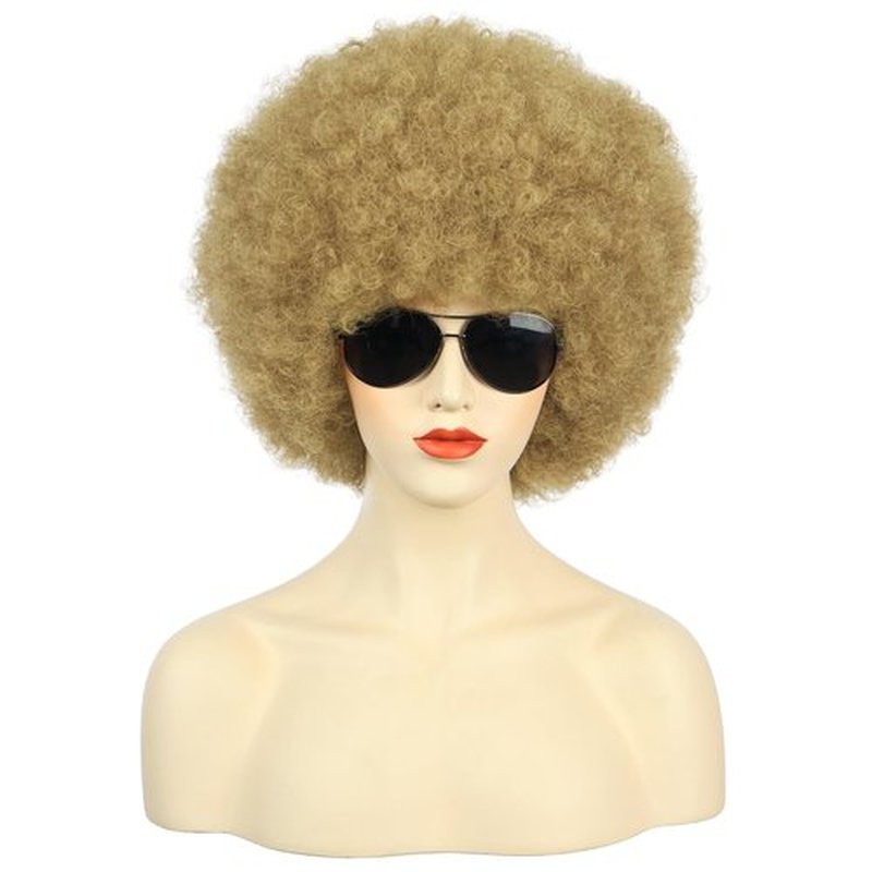 karlery Adult Women Short Curly Blonde Afro 70s Kinky Disco Wig Heat Resistant Synthetic Fiber Fluffy Natural Looking Costume Halloween Party Wig