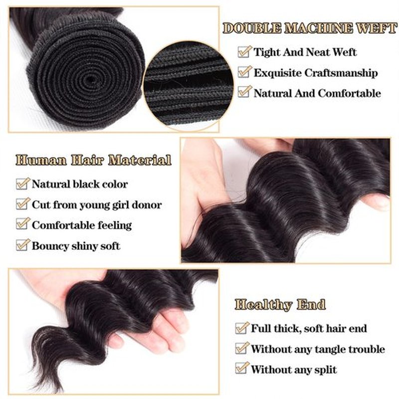 12A Loose Wave Bundles Human Hair 14" 16" 18" 300g 100% Unprocessed Brazilian Virgin Hair Loose Deep Wave Human Hair Weave Bundles Natural Color