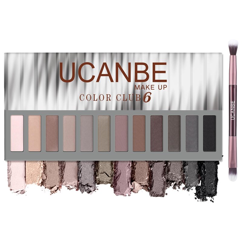 UCANBE 2 PCS Eyeshadow Makeup Palette Kit, 12 Color Nude Eye Shadow Set, Neutral Matte Shimmer Make Up Pallet With Double-Ended Brush, Highly Pigmented Long Lasting Waterproof