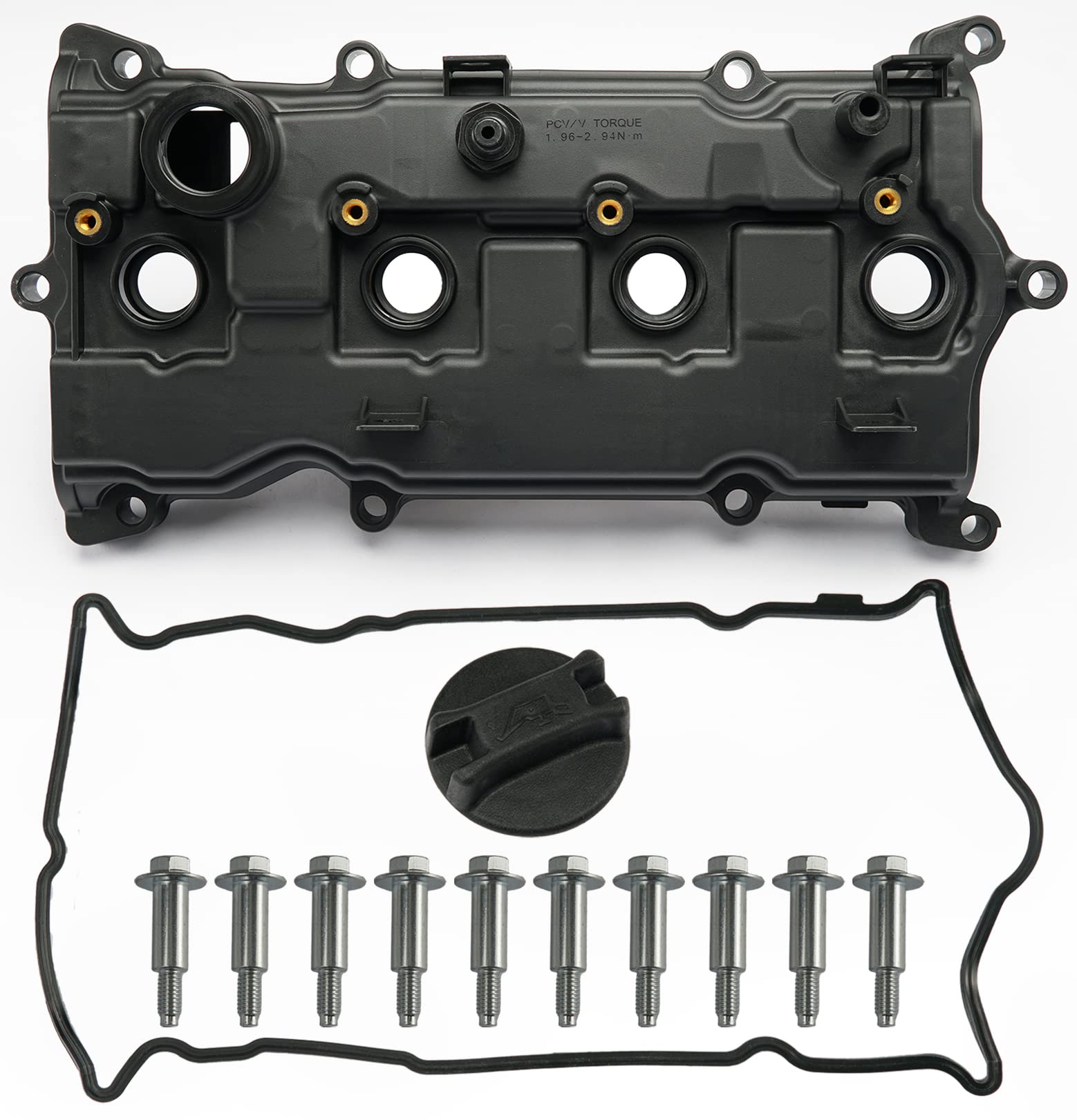 Engine Valve Cover with Gasket Bolts & Oil Filler Cap Compatible with 2013-2018 Nissan Altima 2016-2017 Nissan Murano 2014 Nissan Pathfinder 2014-2017 Nissan Rogue Infiniti QX60 2.5L Part# 13264-3KY0A