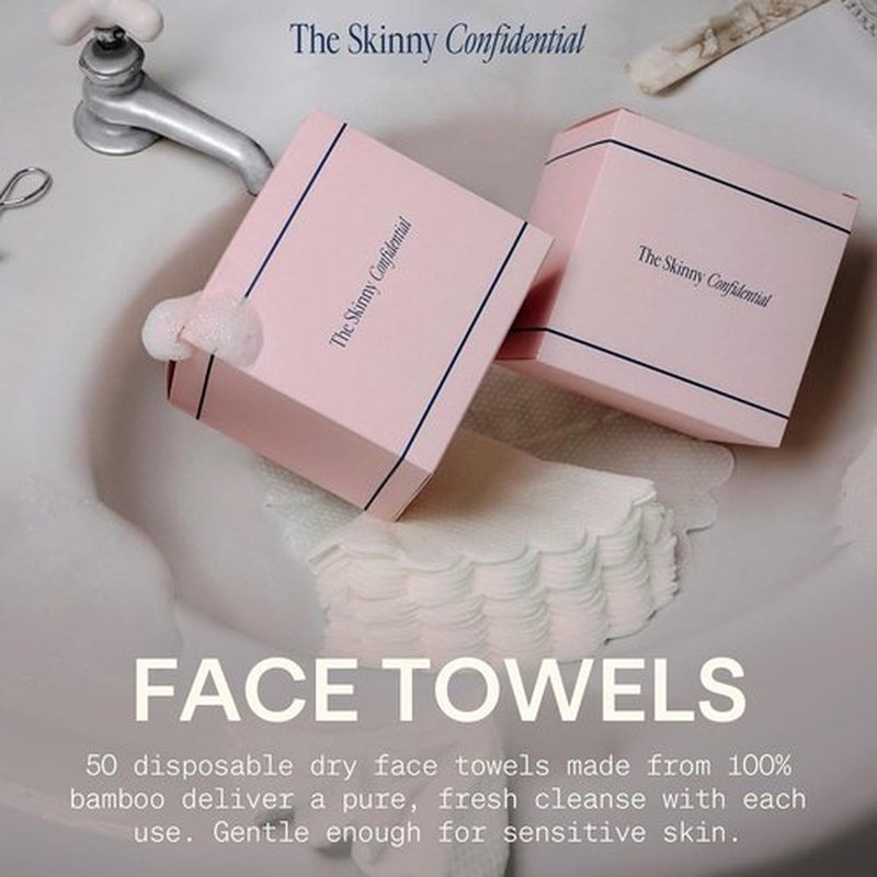 Skinny Confidential Disposable Face Towels - Silky Soft & Highly Absorbent 50 Count - Premium Bamboo Rayon for Sensitive Skin