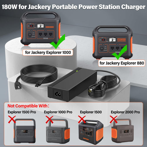 24V 180W Generator Charger for Jackery 1000 Portable Solar Generator Power Station Power Cord AC Adapter Compatible with Jackery Explorer 1000 880 E1000 E880 1002Wh 880Wh 3x1000W Charging Plug Cable