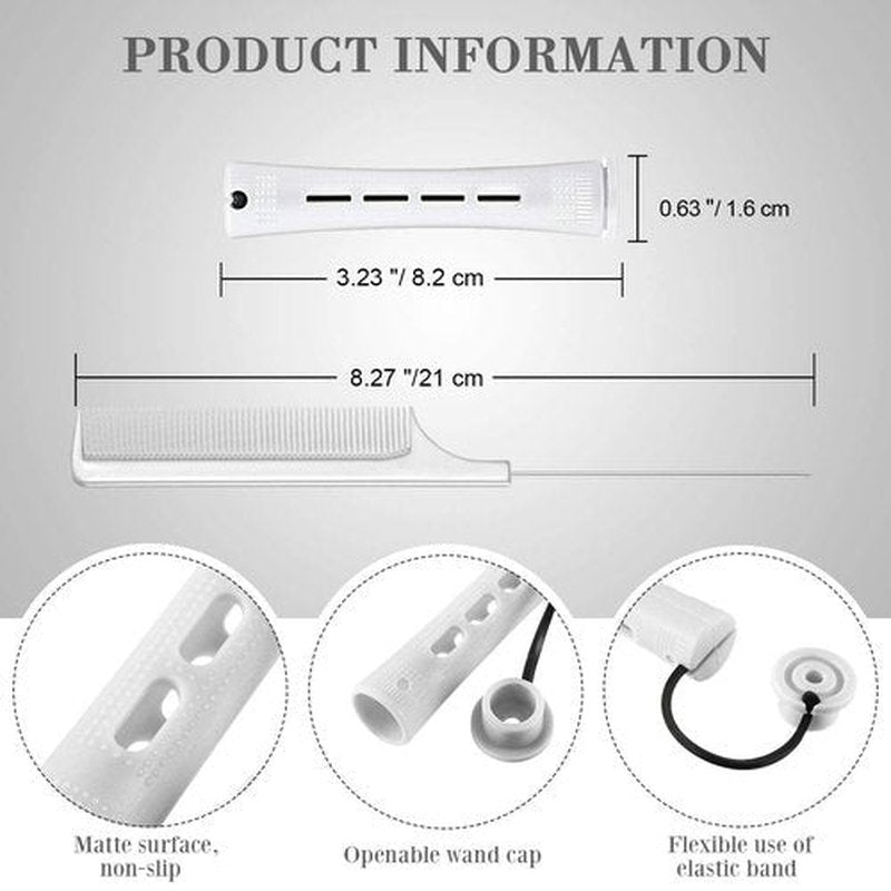 Skiennix 48 Plastic Hair Perming Rods - Curlers with Steel Pintail Comb for Hairdressing | 0.63 Inch (White)