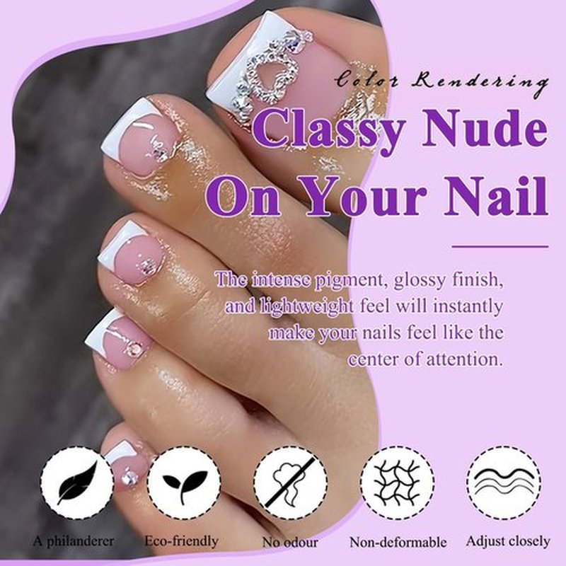 144pc White French Tip Press on Nails Medium & Square Fake Toenails Kit, Square Nails Press ons Toenail Women French Acrylic Nail Medium Glue on Nails Toenail Tips Toe Fake Nail with Tabs File