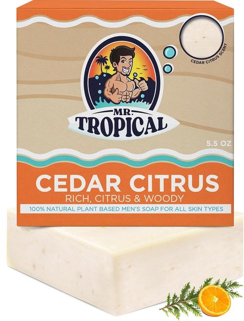 Mr. Tropical Cedar Citrus Men's Soap Bar - Organic Essential Oils, Moisturizing & Nourishing, 5.5 Oz