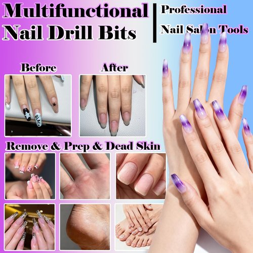 FANTEXY Carbide Nail Drill Bit - 3/32" Gel Polish Remover Drills Bit,5 In 1Cone Tungsten Drill Bits Set Nail File, Professional Tungsten Steel Nail Drills Tip for Acrylic Gel Nails Removal(Fine-F)