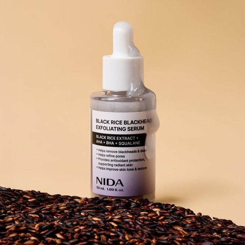 NIDA Black Rice Blackhead Exfoliating Serum | 1.69 fl.oz., 50ml | Daily Soft Exfoliating Face Scrub Dead Skin Cells Remover for All Skin Types korean skin care