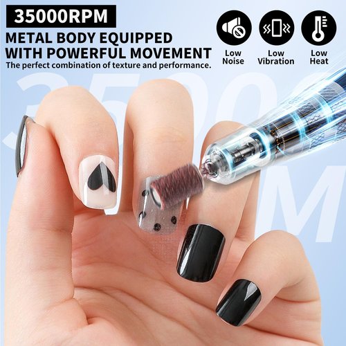 Moskany Professional Electric Nail Drill Kit White Portable Rechargeable Cordless Nail File Machine 35000 RPM with 7PCS Bits for Acrylic Gel Powder Nails Polish Pedicure Toenail Tool Salon Set