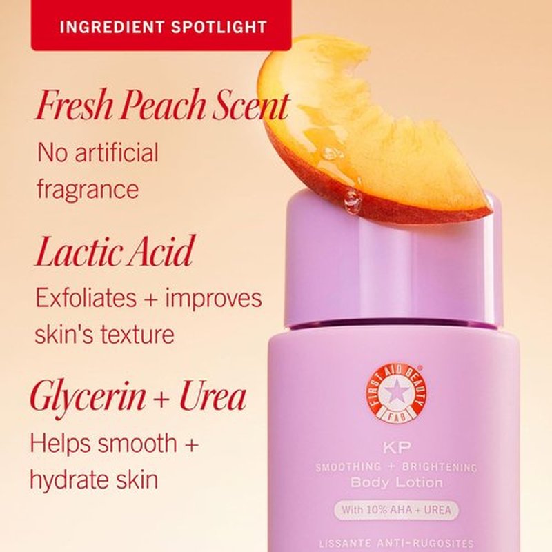 First Aid Beauty - KP Smoothing Body Lotion with 10% AHA & Colloidal Oatmeal | Exfoliate & Moisturize, Peach Scent (6.7 fl oz)