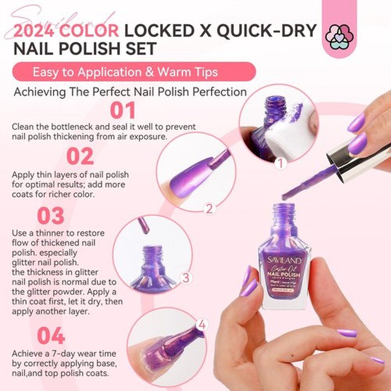 SAVILAND 6pcs Ombre Nail Polish Sets: Charm Pink Blue Gold Purple Pearl Summer Fingernail Polish Colors Air Quick Dry Nail Polish Plant-base Castor Oil Natural Nail Lacquer Women Home Manicure DIY