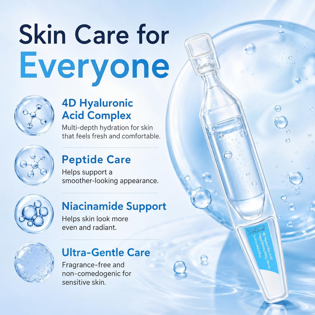 5% Hyaluronic Acid Serum for Face, 4D Multi-Layer Hydration, Ultra Hydrating Anti-Aging Serum, Moisturizer for Dry & Sensitive Skin, Pre-Makeup Skincare, Single-Use Ampoule 0.05fl oz x 30e