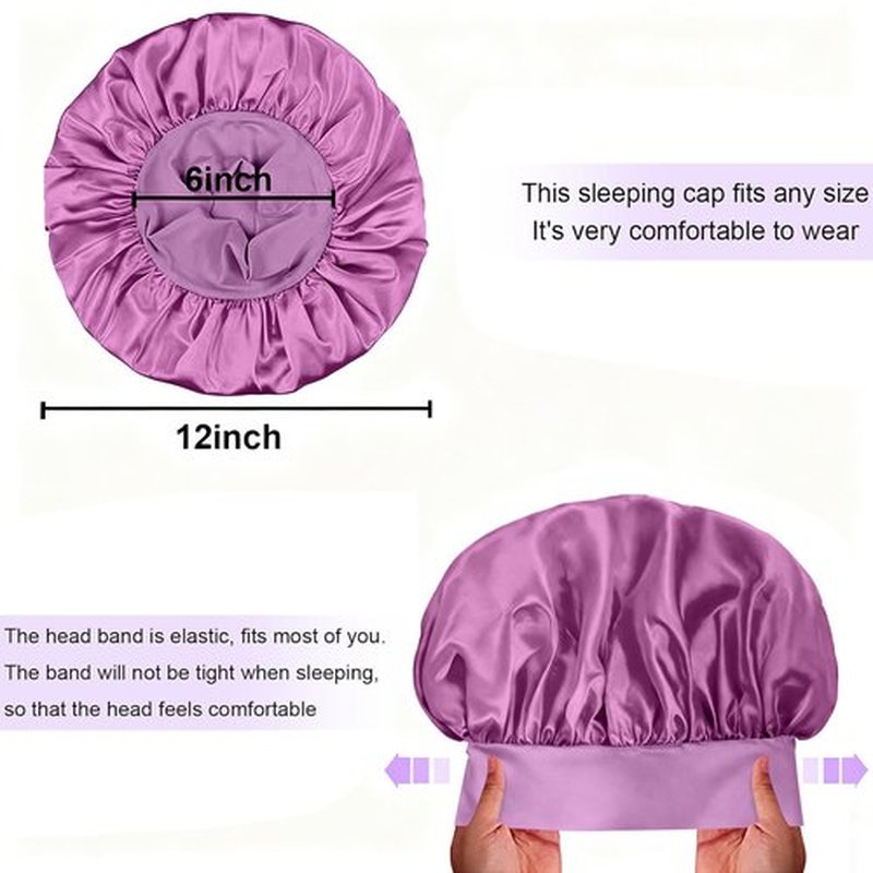 4Pcs Silk Satin Bonnets for Sleeping - Elastic Wide Band Wrap for Black Women Men,Silk Bonnets for Curly Hair,Large Hair Cap for Sleeping (Black+Purple+Blue+Green)