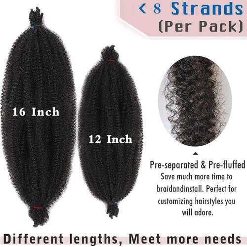 8 Packs Pre Separated Springy Afro Twist Hair 12 Inch Short Spring Twist Hair For Distressed Soft Locs Natural Black Marley Twist Crochet Braiding Hair Synthetic Hair Extension(8 Strands/Pack,1B#)