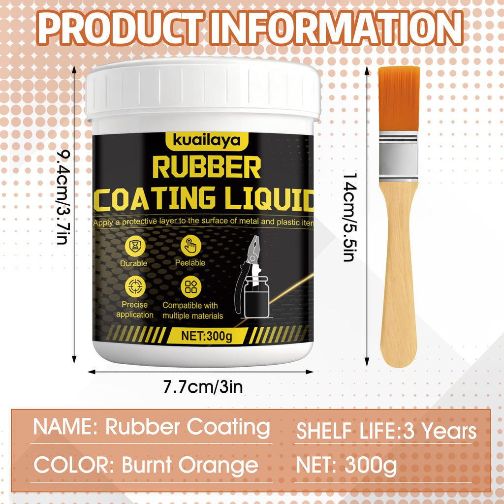 kuailaya Rubber Dip for Tools, Liquid Rubber Dip Tool Handle Dip Coating Effective Protection Slip Resistance Waterproof and Insulating Easy to Peel for Tool Protection Creative DIY, Burnt Orange 300g