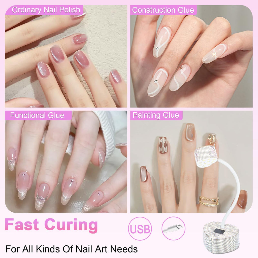 UV Nail Lamp,30W Rechargeable Gel Lamp Mini Cordless UV Light with 2 Timers & Auto Sensor,LED Fast Curing Goosenecks Gel Nail Polish Lamp for Home DIY Manicure (Silver Diamond)