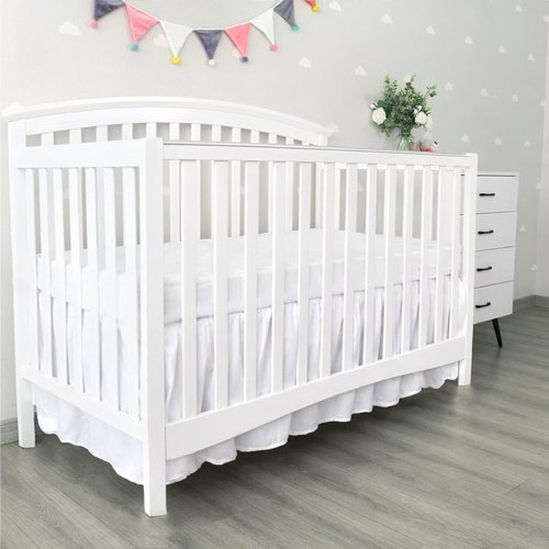 Skiennix Crib Bed Skirt - 28” x 52” with 14” Drop | Soft Solid White Pleated Design for Nursery