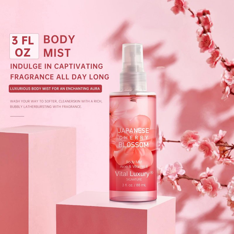 Vital Luxury Bath and Body Gift Set for Women and Girls, Japanese Cherry Blossom Spa Set With Natural Extracts-Shower Gel, Body Lotion, Body Mist, Body Care Travel Set for Birthday Mother's Day Gifts