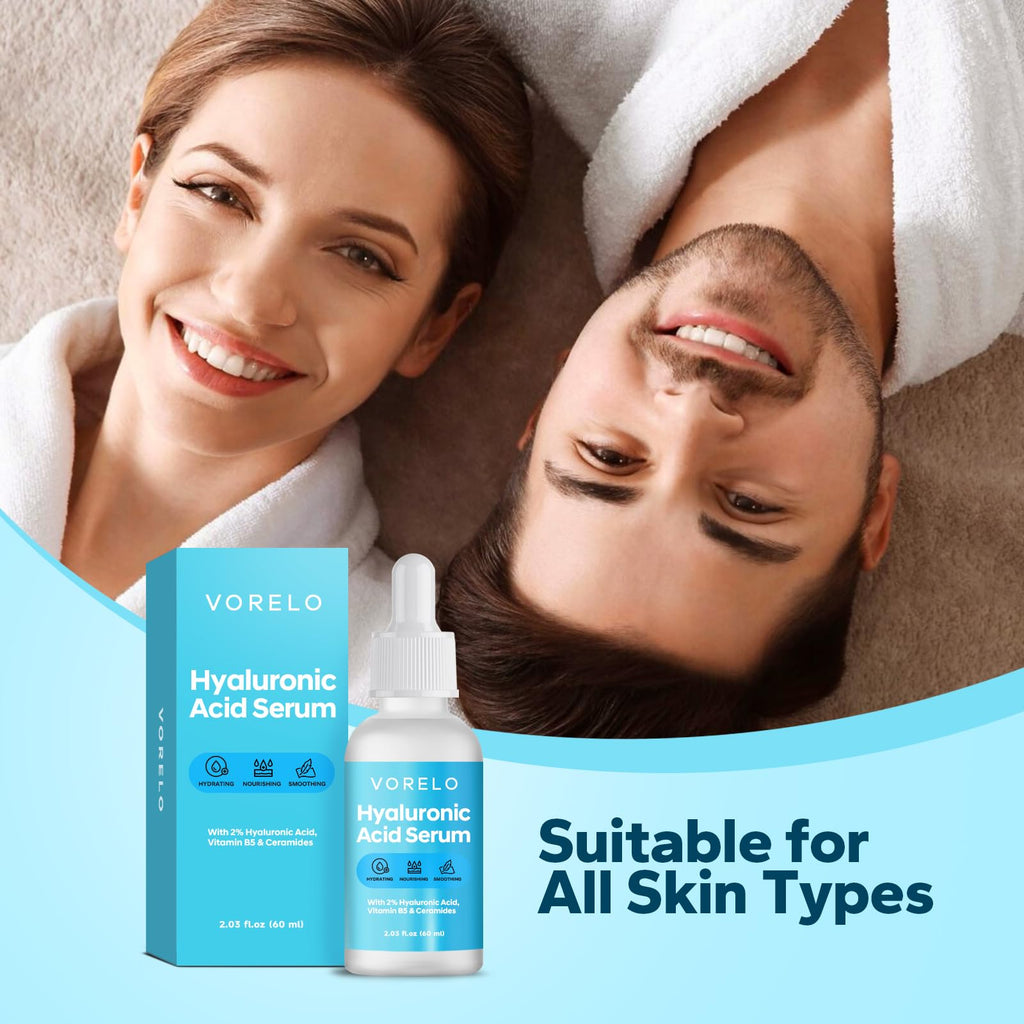 Vorelo Hyaluronic Acid 2% + B5 and Ceramides (2.03 fl.oz), Hyaluronic Acid Serum for Daily Hydration, Lightweight Formula Absorbs Quickly to Leave Skin Feeling Plumper and Smoother, Non-Sticky Finish