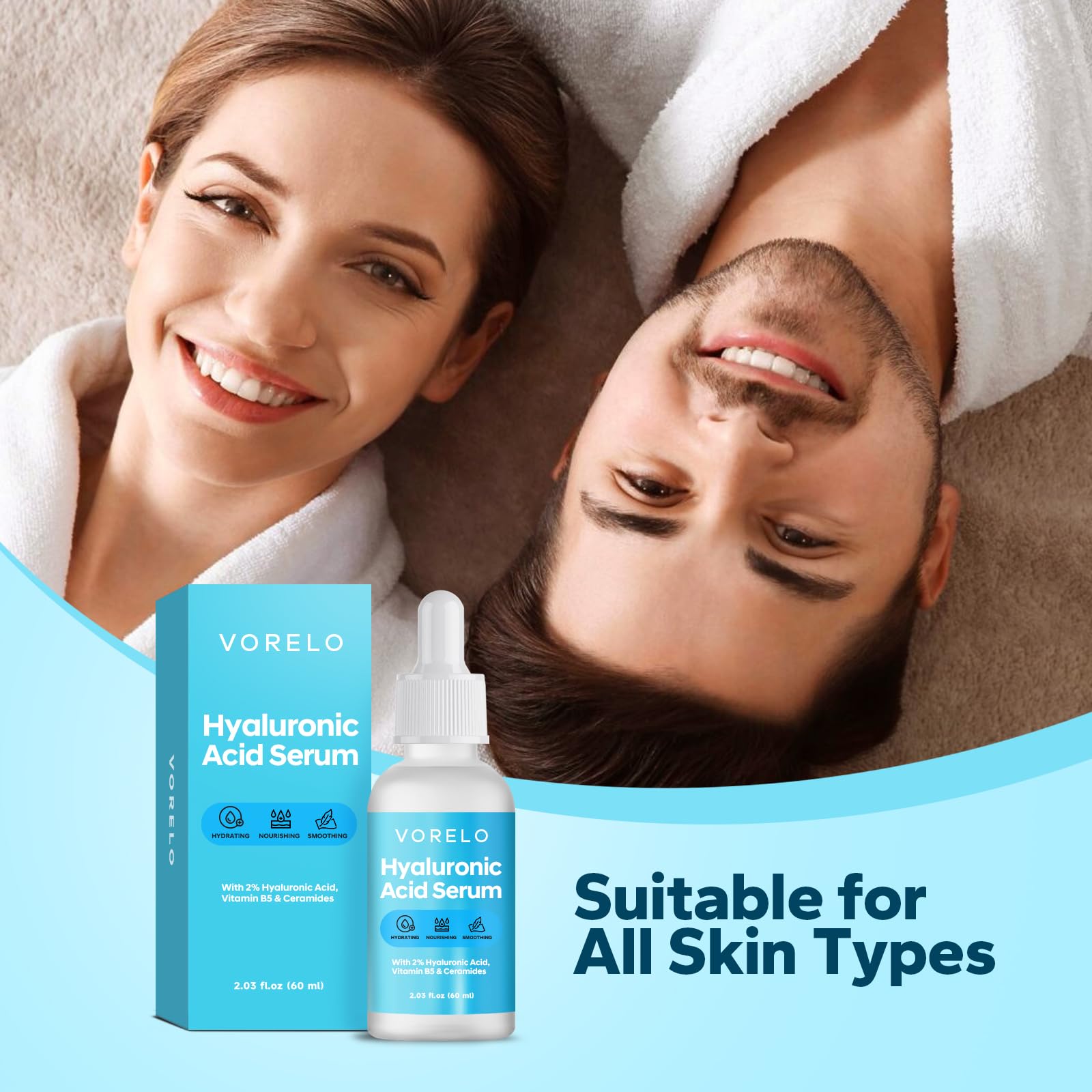 Vorelo Hyaluronic Acid 2% + B5 and Ceramides (2.03 fl.oz), Hyaluronic Acid Serum for Daily Hydration, Lightweight Formula Absorbs Quickly to Leave Skin Feeling Plumper and Smoother, Non-Sticky Finish