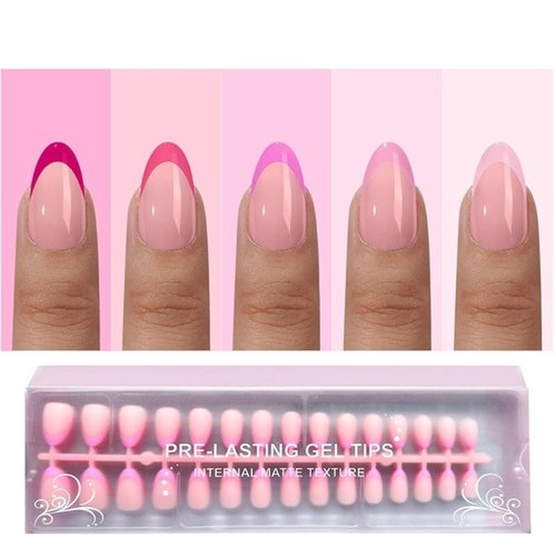 Jsiallye French Tip Press on Nails,150Pcs Pink French Press On Nails Extra Short Almond,No Need to File 4 in 1 Gel Nail Tips Pre-lasting,Soak off False Nail Tips for Women Nail DIY Extension 15 Size