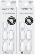 KISS imPRESS No Glue Mani Press On Nails, Color, 'Frosting', white, Medium Size, Coffin Shape, Includes 30 Nails, Prep Pad, Instructions Sheet, 1 Manicure Stick, 1 Mini File (Pack of 2)