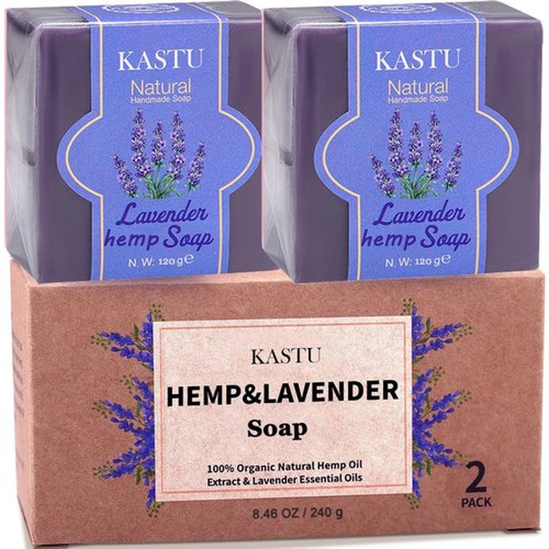 kastu Lavender Bar Soap and Hemp Oils Soap Bar for Body & Face,Soothing and Smoothing the Skin,Moisturizing,Softer Skin,Natural Handmade,Gentle Cleanser Beauty Bar,Men and Women,2x120g