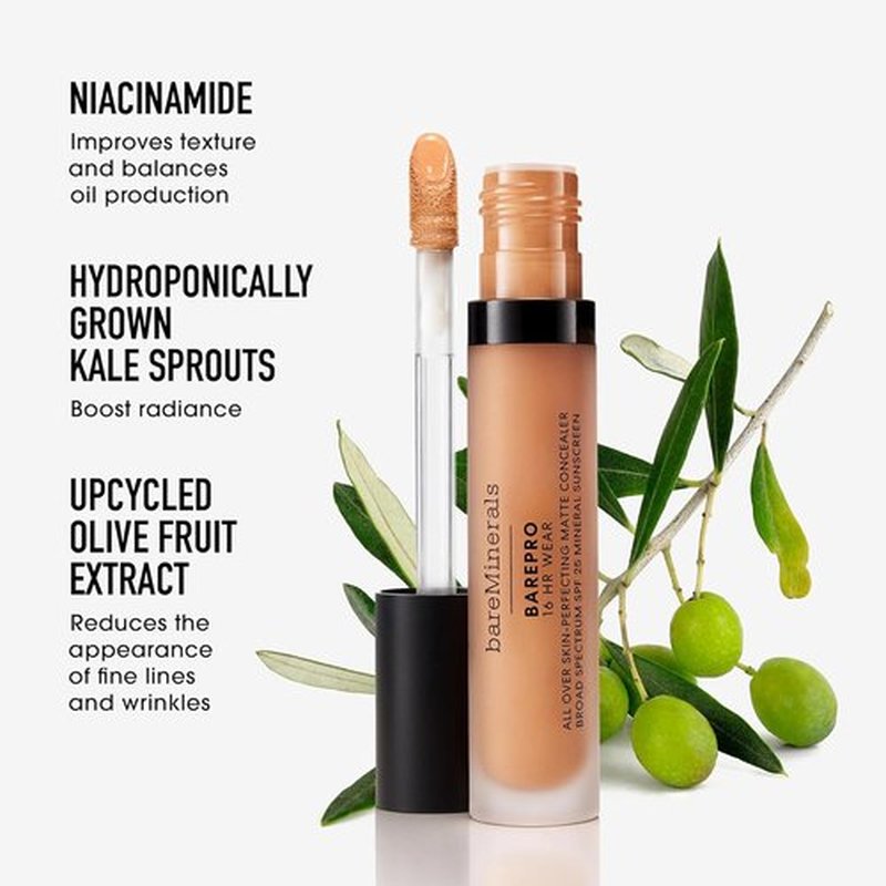 bareMinerals BAREPRO 16HR Natural Matte Concealer - SPF 25, Niacinamide, Longwear for Dark Spots & Blemishes