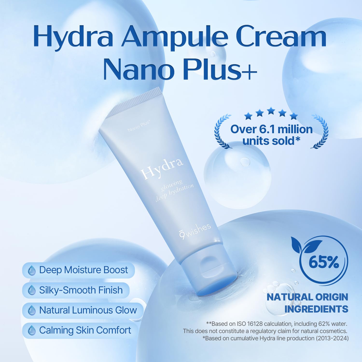 9wishes Hydra Ampule Cream Nano Plus+ – Hyaluronic Acid Hydrating Face Cream, Lightweight Moisturizer, Barrier Support, Korean Skincare, 50ml / 1.69 fl. oz.
