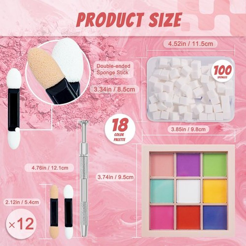 MKNZOME 18 Colors Nail Pigment Powder Palette, Pigment Powder for Nails Set and Nail Art Sponges with Grabbing Pen, Ombre Aura Pigmentos para Uñas, D+F