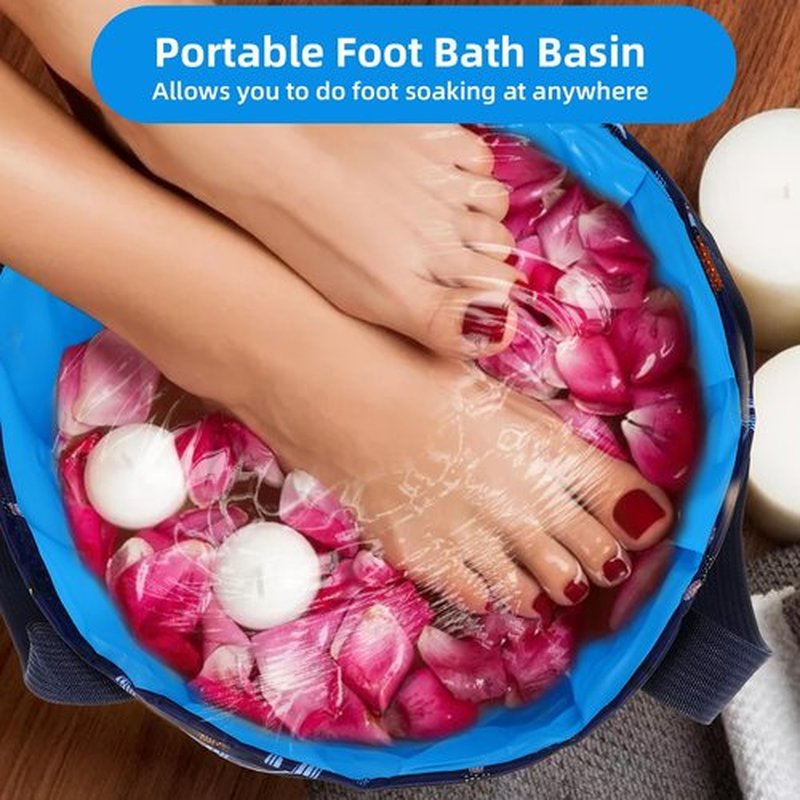 Collapsible Bucket for Soaking Feet, Portable Foot Bath Basin, Travel Foot Soaking Tub with Handles, Navy Blue Foot-Spa Soaking-Tub for Home, Travel, Outdoor and Camping (14 L/11x7.4 Inch)
