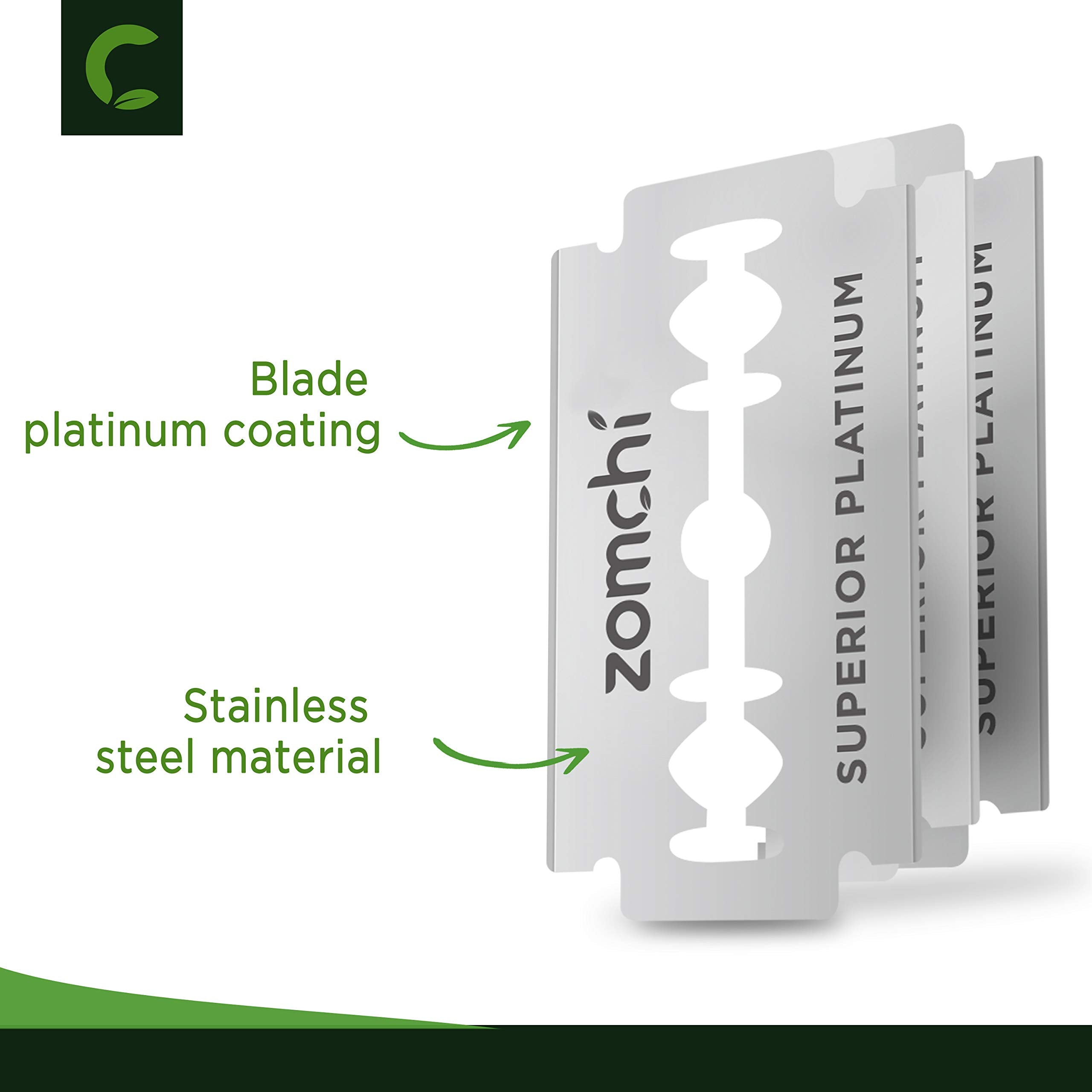 ZOMCHI Double Edge Razor Blades, 50 Count Platinum Coated Refills