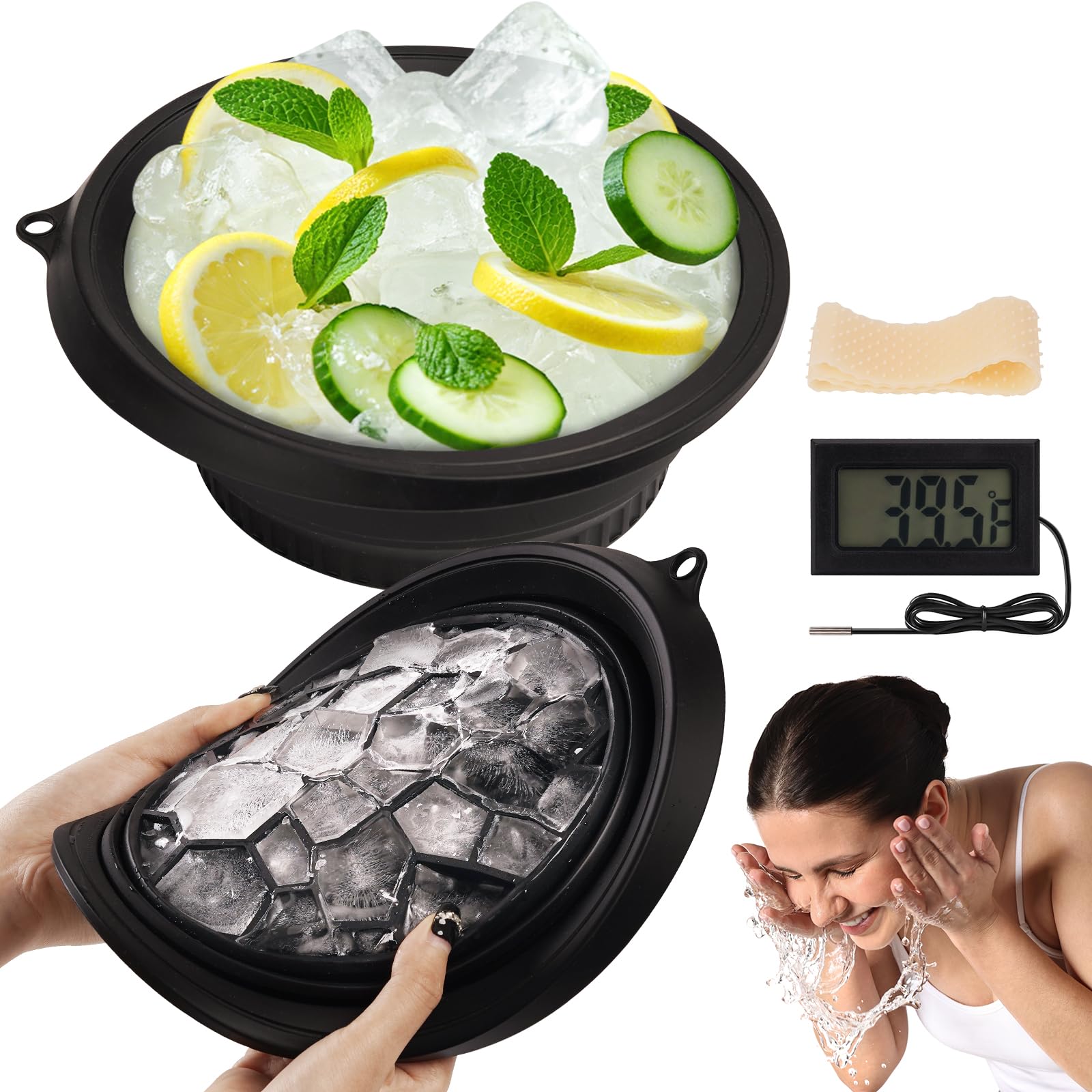 INCAFLINT Face Bowl for Ice with Built-In Icetray, Collapsible Silicone Wash Basin for Home Ice Water Facials, Cold Plunge Ice Bath, Portable Skincare - Facial Ice Therapy, Iced Fruit Beer Container