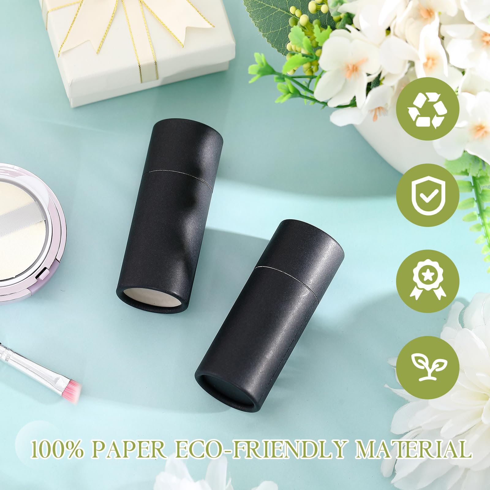 Teenyyou 20 Pcs 2oz Empty Paperboard Deodorant Containers Kraft Cardboard Deodorant Tubes Push-up Lip Balm Tubes Solid Perfume Container Lotion Sticks Jars for DIY Homemade Cosmetic Samples,Black