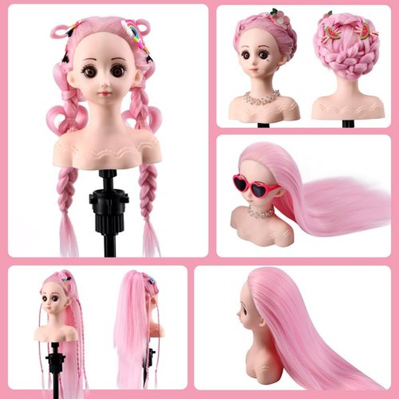 Anstar Mannequin Head with Hair, Doll Head for Hair Styling Training Head Manikin Practice Cosmetology Styling Hairdressing Training Braiding Heads with Clamp Holder (Pink)