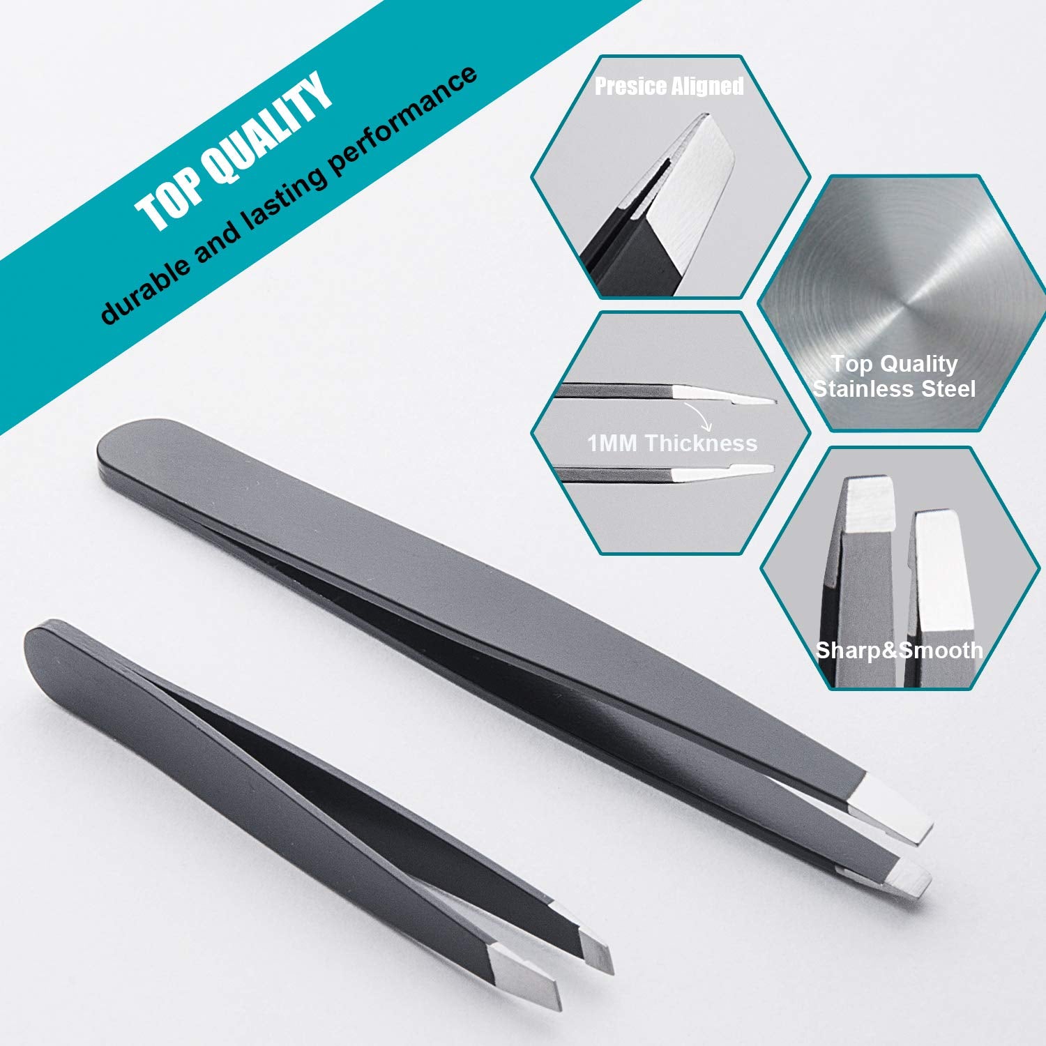 LePinko 2PCS Tweezers Set for Women and Men, Precision Tweezer kit for Ingrown hair, Facial Hairs, Chin Hair, and Splinter Removal, Professional Eyebrow Plucker Tweezers, Black