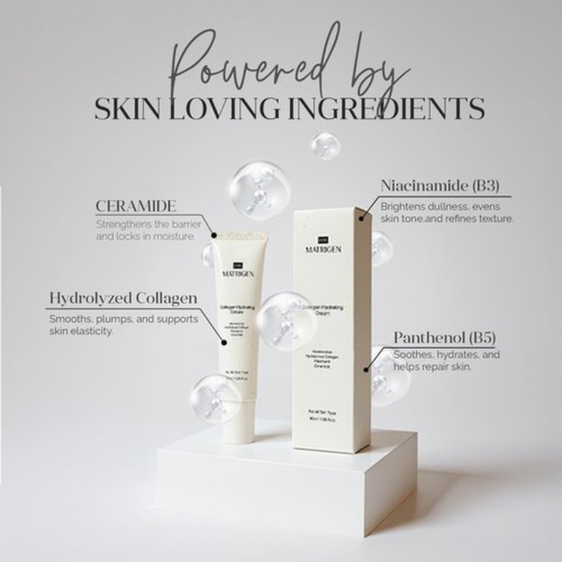 FEEL MATRIGEN Collagen Hydrating Cream with Niacinamide, Hydrolyzed Collagen, Panthenol & Ceramide – Deep Moisture, Skin Barrier Support, Firmness & Radiance, 1.35 fl. oz