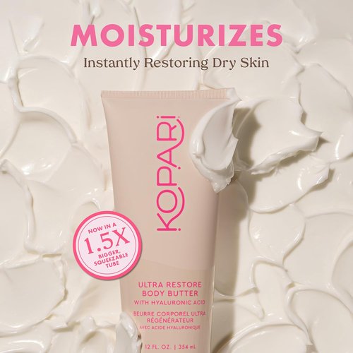 Kopari Jumbo Ultra Restore Body Butter - Whipped Lightweight Formula with Hyaluronic Acid & Mango Seed Butter | 12 oz for Deep Moisture