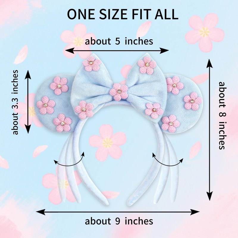 zhezesmila Mouse Ears Flower & Rhinestones Headband Mouse Hair Bow Headband for Women Hair Band Accessory for Princess Costume Holiday Park Travel