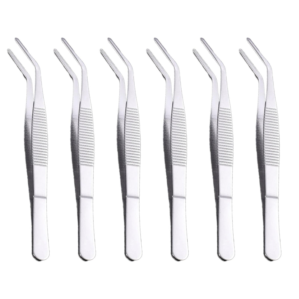 6Pcs Facial Hair Tweezers for Women - Curved & Serrated Tip Precision Tweezers for Eyebrows, Crafting, Sewing & Splinter Removal - Multipurpose Slant Tip Forceps